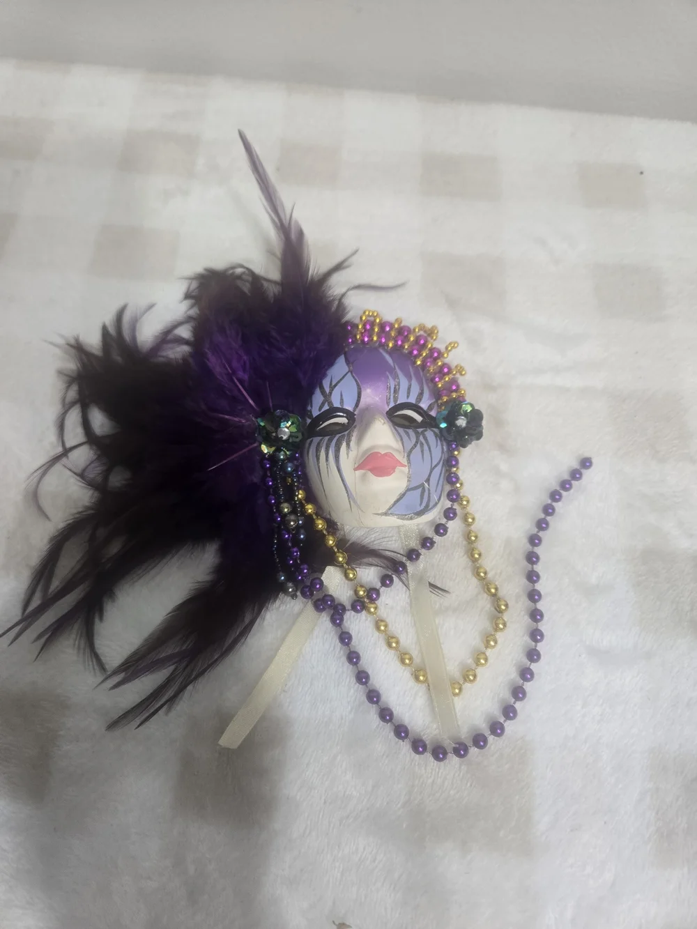 Purple Feather Mardi Gras Masquerade Mask Pendant